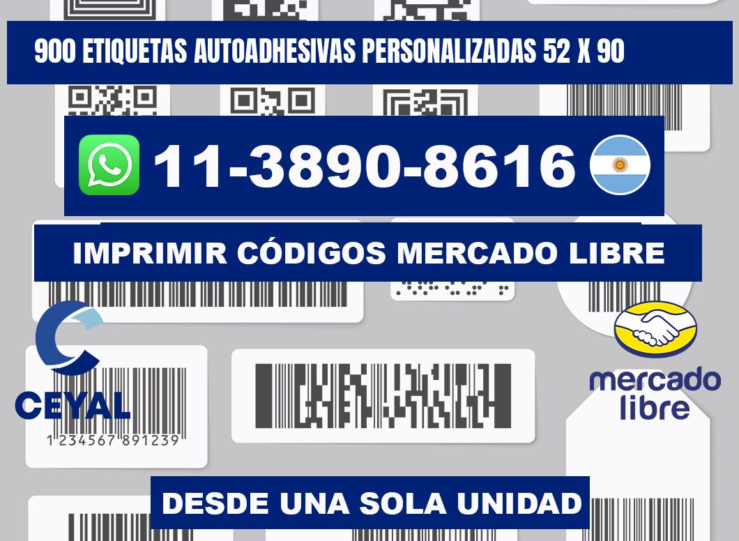 900 Etiquetas autoadhesivas personalizadas 52 x 90