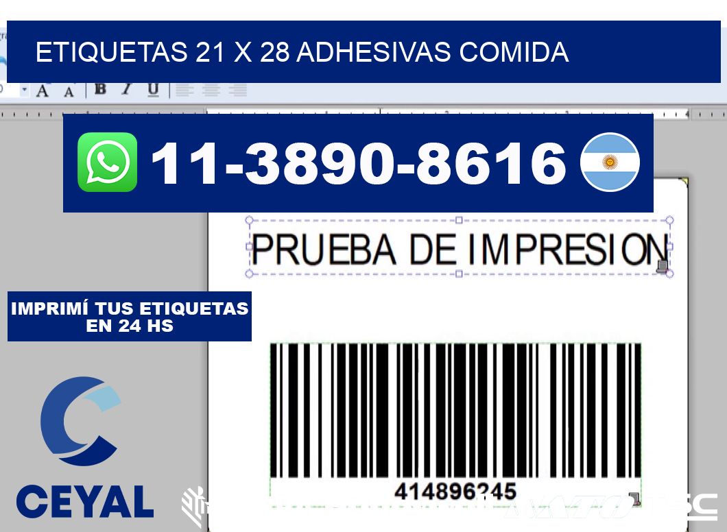 etiquetas 21 x 28 adhesivas comida