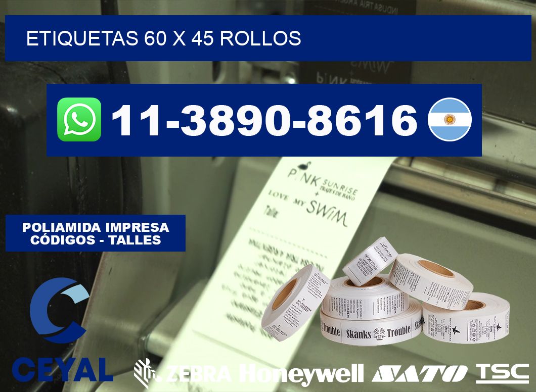 etiquetas 60 x 45 rollos