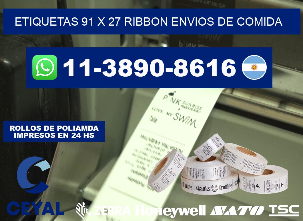 etiquetas 91 x 27 ribbon envios de comida