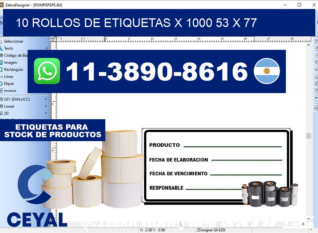 10 rollos de etiquetas x 1000 53 x 77