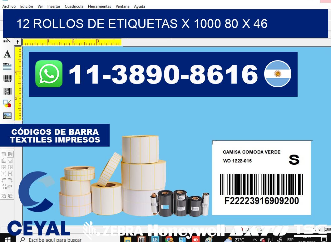12 rollos de etiquetas x 1000 80 x 46
