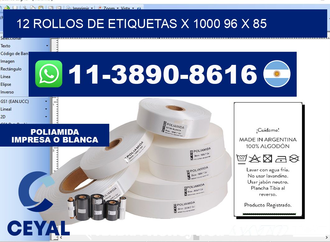 12 rollos de etiquetas x 1000 96 x 85