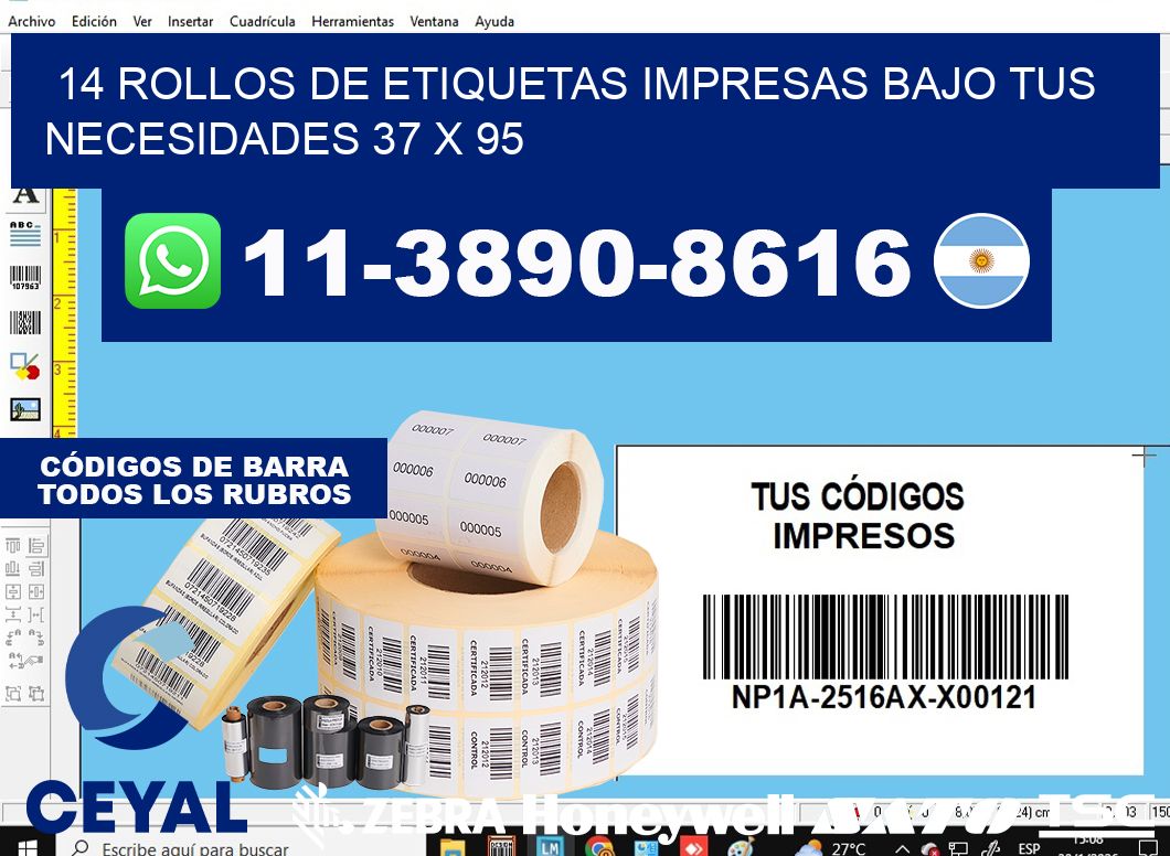14 rollos de etiquetas impresas bajo tus necesidades 37 x 95
