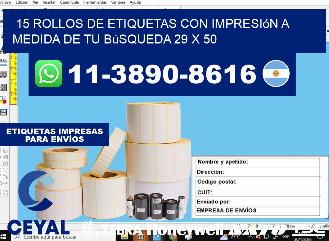15 rollos de etiquetas con impresión a medida de tu búsqueda 29 x 50