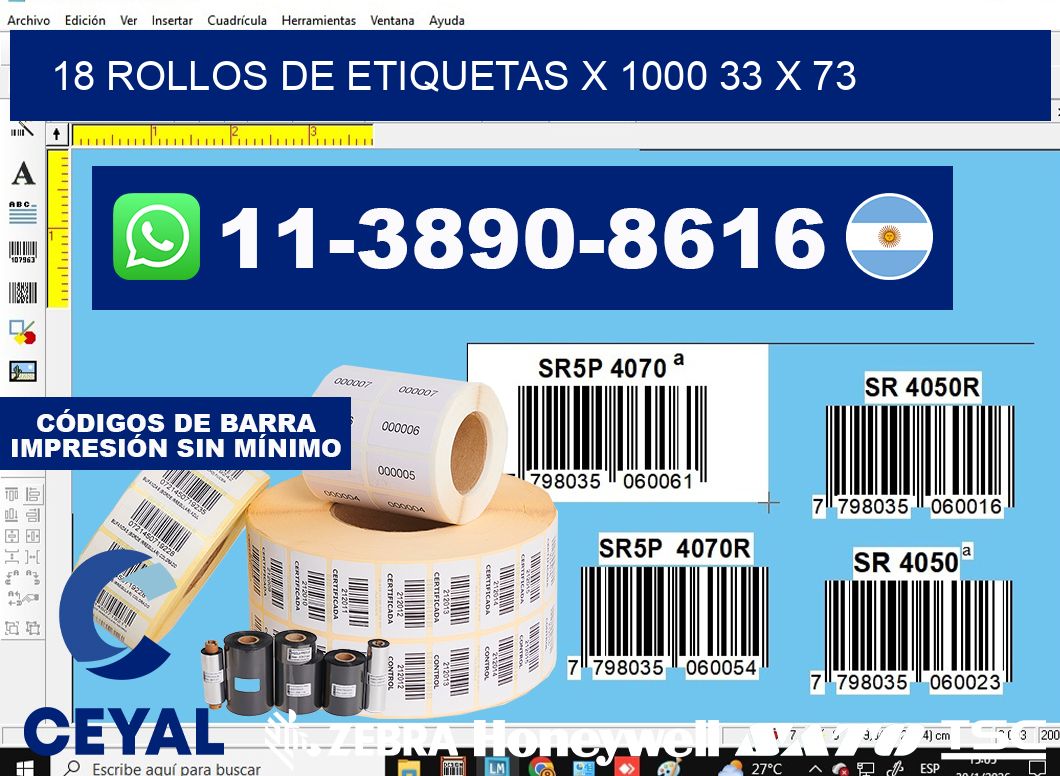 18 rollos de etiquetas x 1000 33 x 73