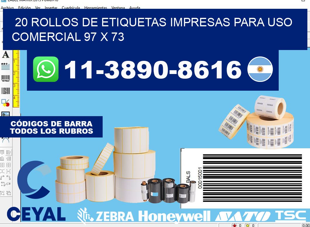 20 rollos de etiquetas impresas para uso comercial 97 x 73