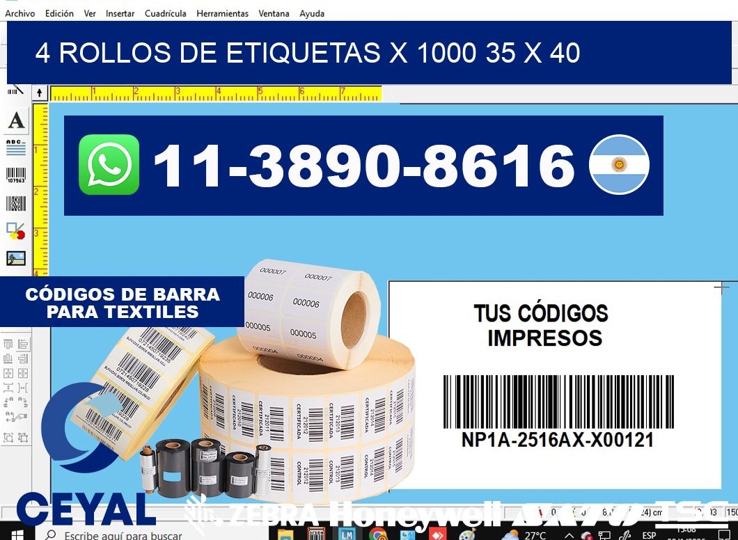 4 rollos de etiquetas x 1000 35 x 40