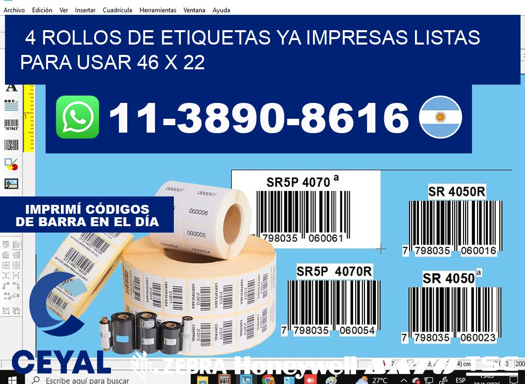 4 rollos de etiquetas ya impresas listas para usar 46 x 22