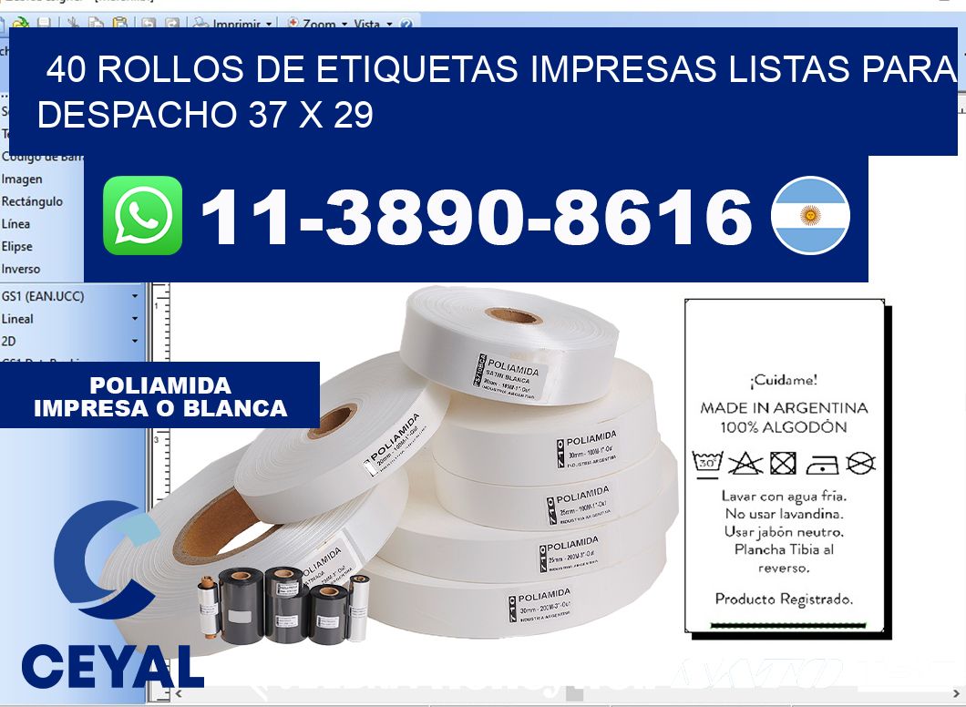 40 rollos de etiquetas impresas listas para despacho 37 x 29