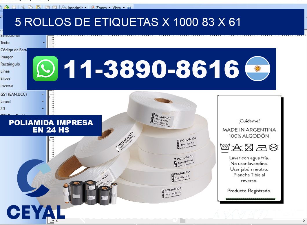 5 rollos de etiquetas x 1000 83 x 61