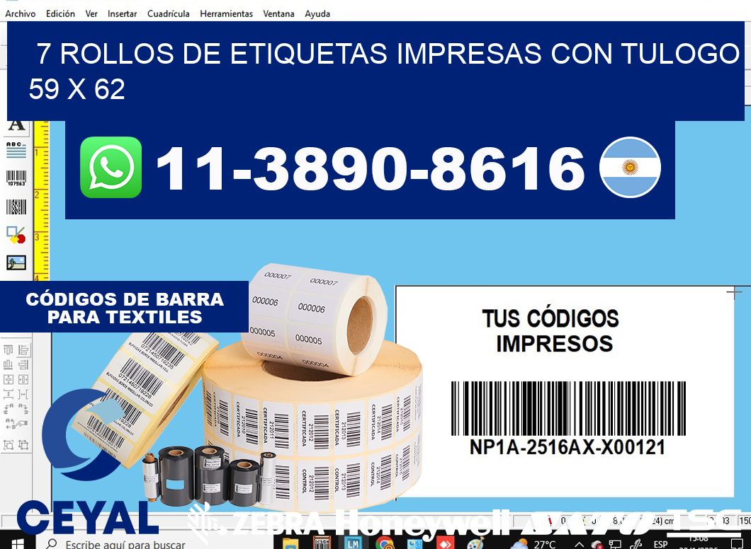 7 rollos de etiquetas impresas con tulogo 59 x 62