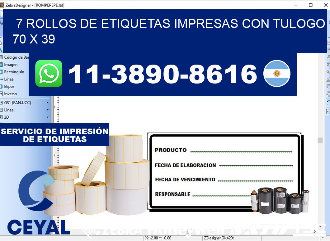 7 rollos de etiquetas impresas con tulogo 70 x 39