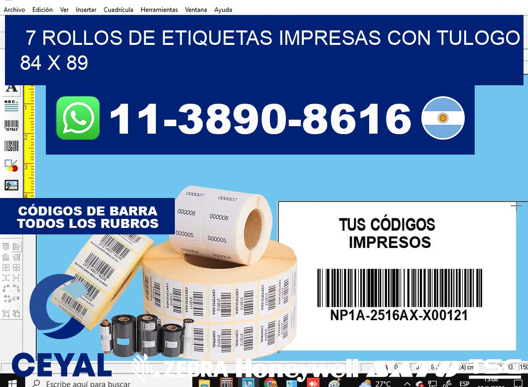 7 rollos de etiquetas impresas con tulogo 84 x 89