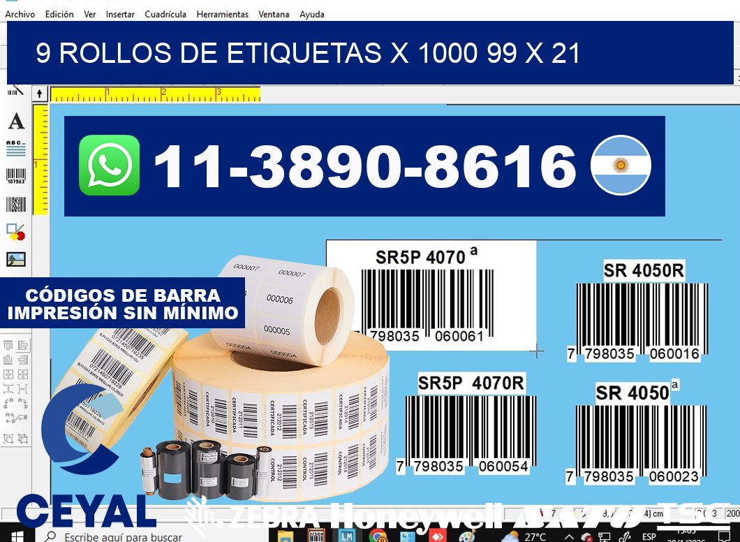 9 rollos de etiquetas x 1000 99 x 21