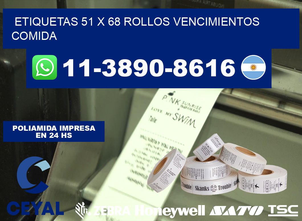 etiquetas 51 x 68 rollos vencimientos comida