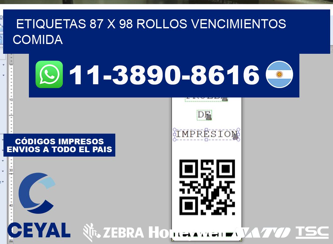 etiquetas 87 x 98 rollos vencimientos comida