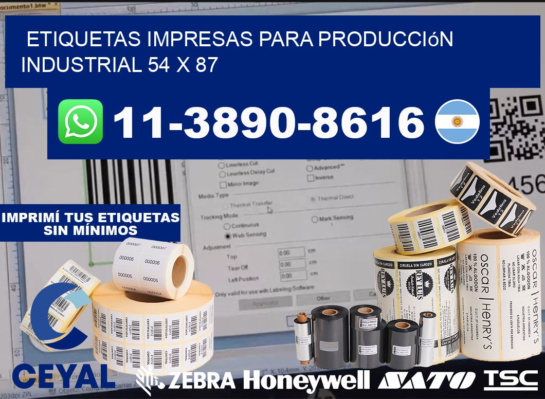etiquetas impresas para producción industrial 54 x 87