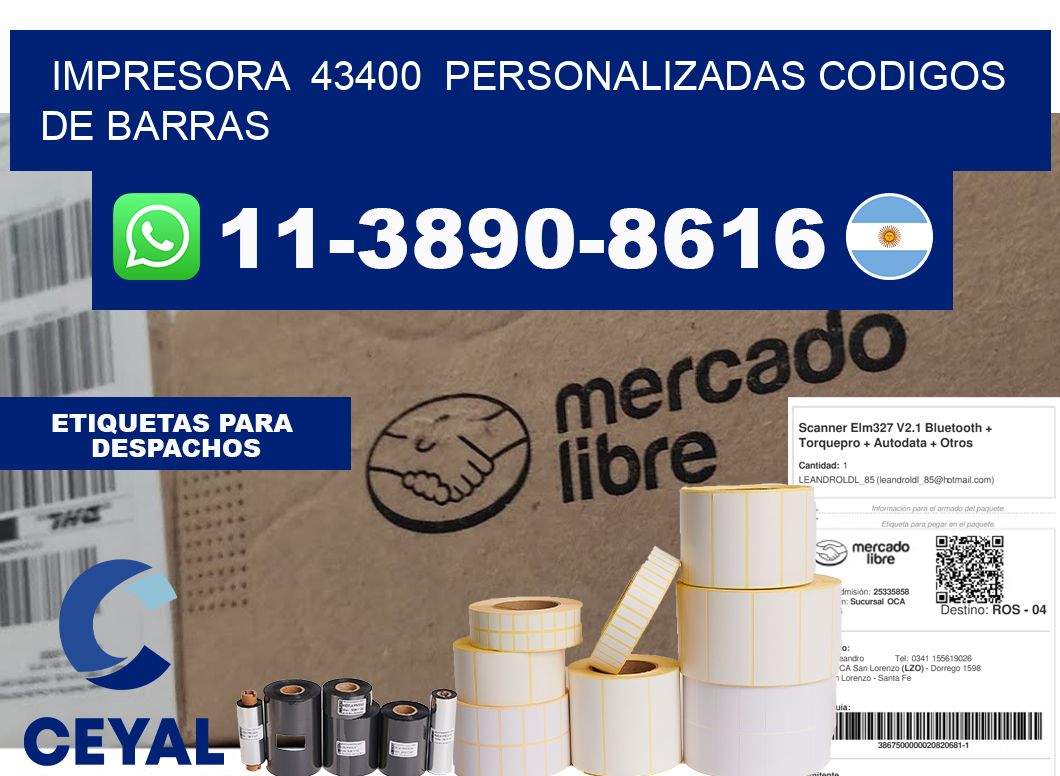 impresora  43400  personalizadas codigos de barras