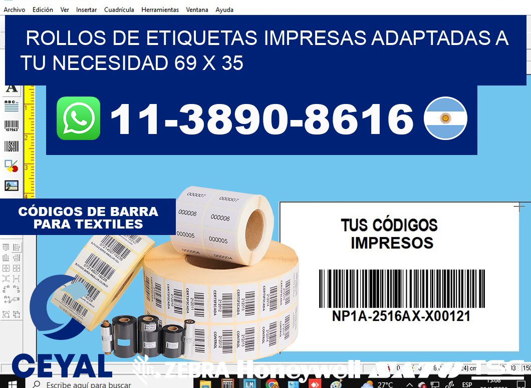 rollos de etiquetas impresas adaptadas a tu necesidad 69 x 35