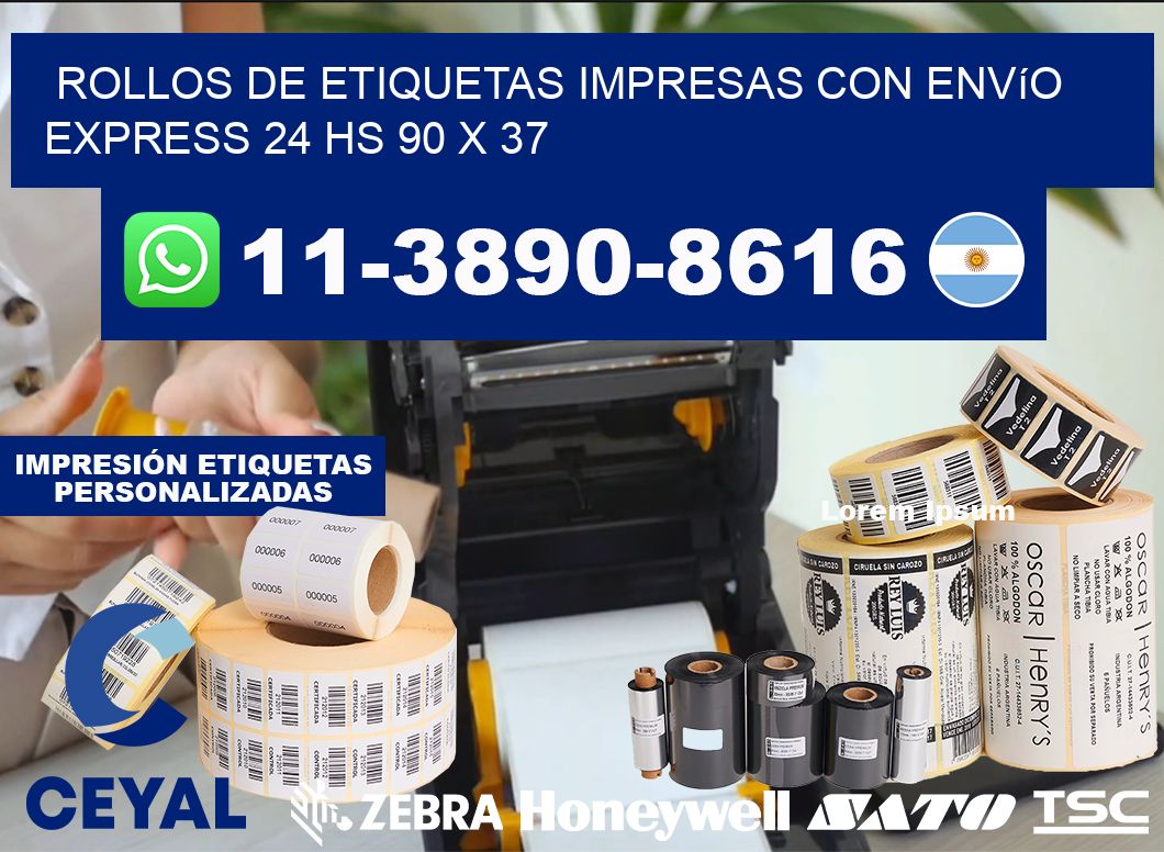 rollos de etiquetas impresas con envío express 24 hs 90 x 37