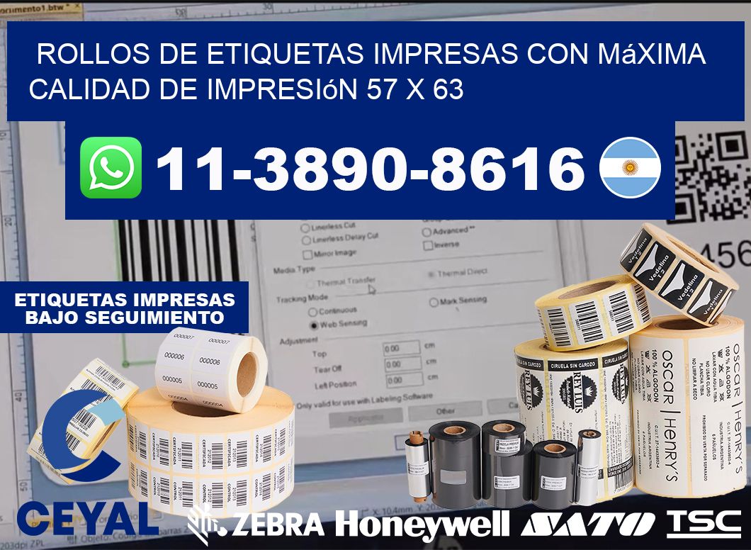 rollos de etiquetas impresas con máxima calidad de impresión 57 x 63