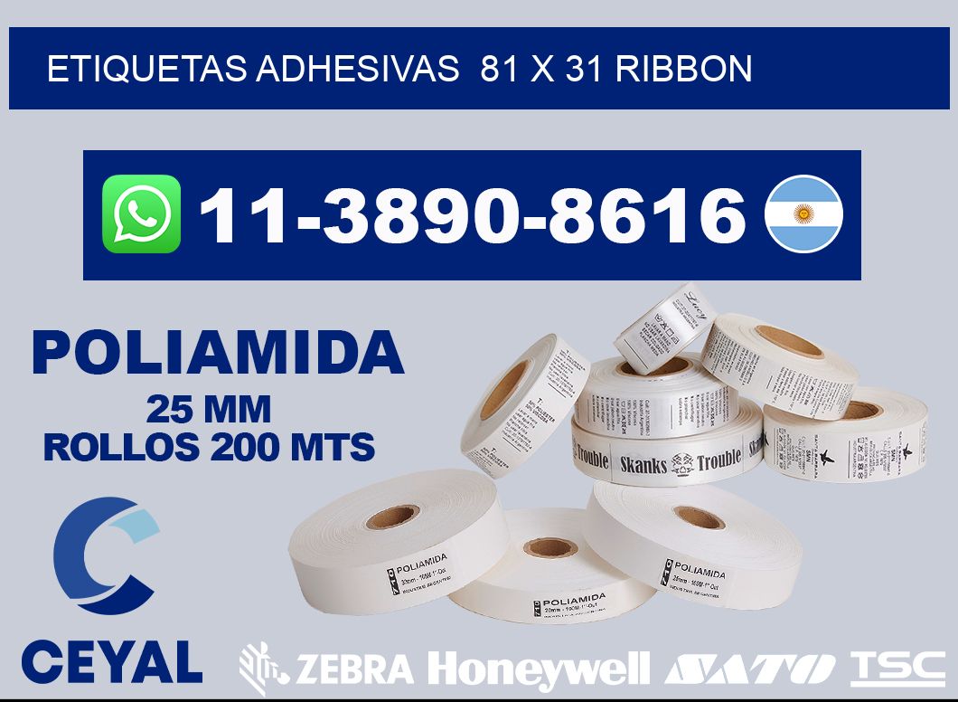 Etiquetas adhesivas 81 x 31 ribbon