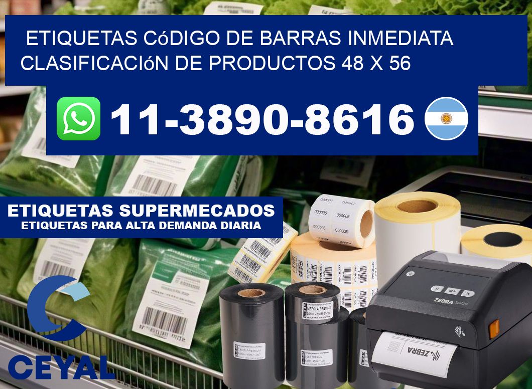 Etiquetas código de barras inmediata clasificación de productos 48 x 56