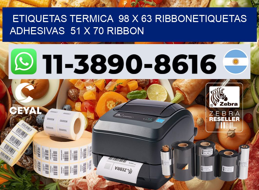 Etiquetas termica 98 x 63 ribbonEtiquetas adhesivas 51 x 70 ribbon