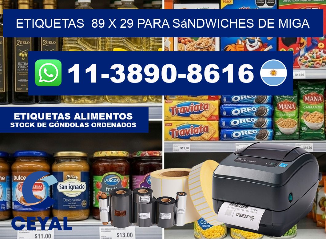 etiquetas  89 x 29 para Sándwiches de miga