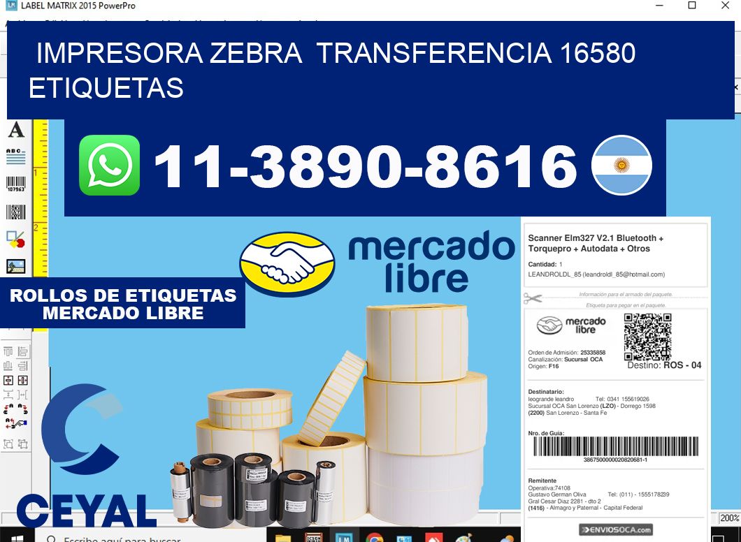 impresora zebra  transferencia 16580 etiquetas