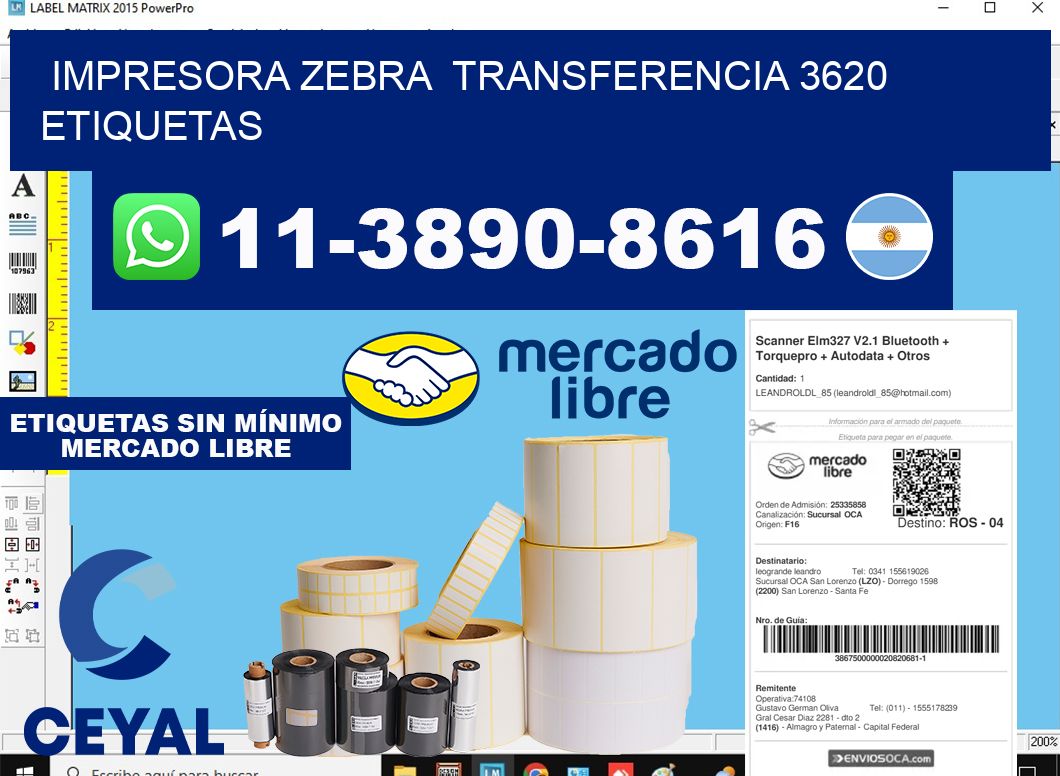 impresora zebra  transferencia 3620 etiquetas