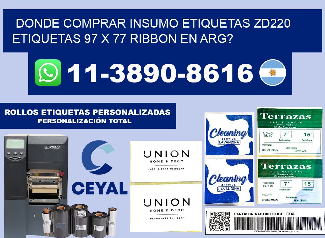 donde comprar insumo etiquetas zd220 etiquetas 97 x 77 ribbon en ARG?