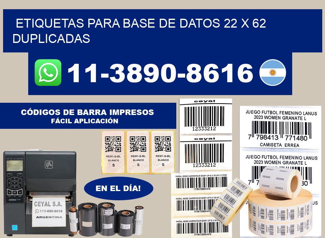 etiquetas para base de datos 22 x 62 duplicadas