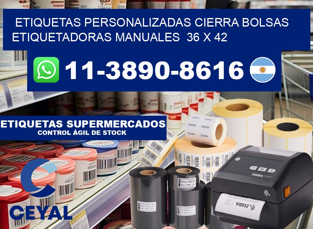 etiquetas personalizadas cierra bolsas  Etiquetadoras Manuales  36 x 42