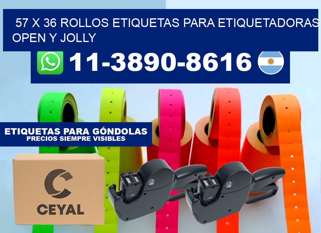 57 x 36 Rollos etiquetas para etiquetadoras open y jolly