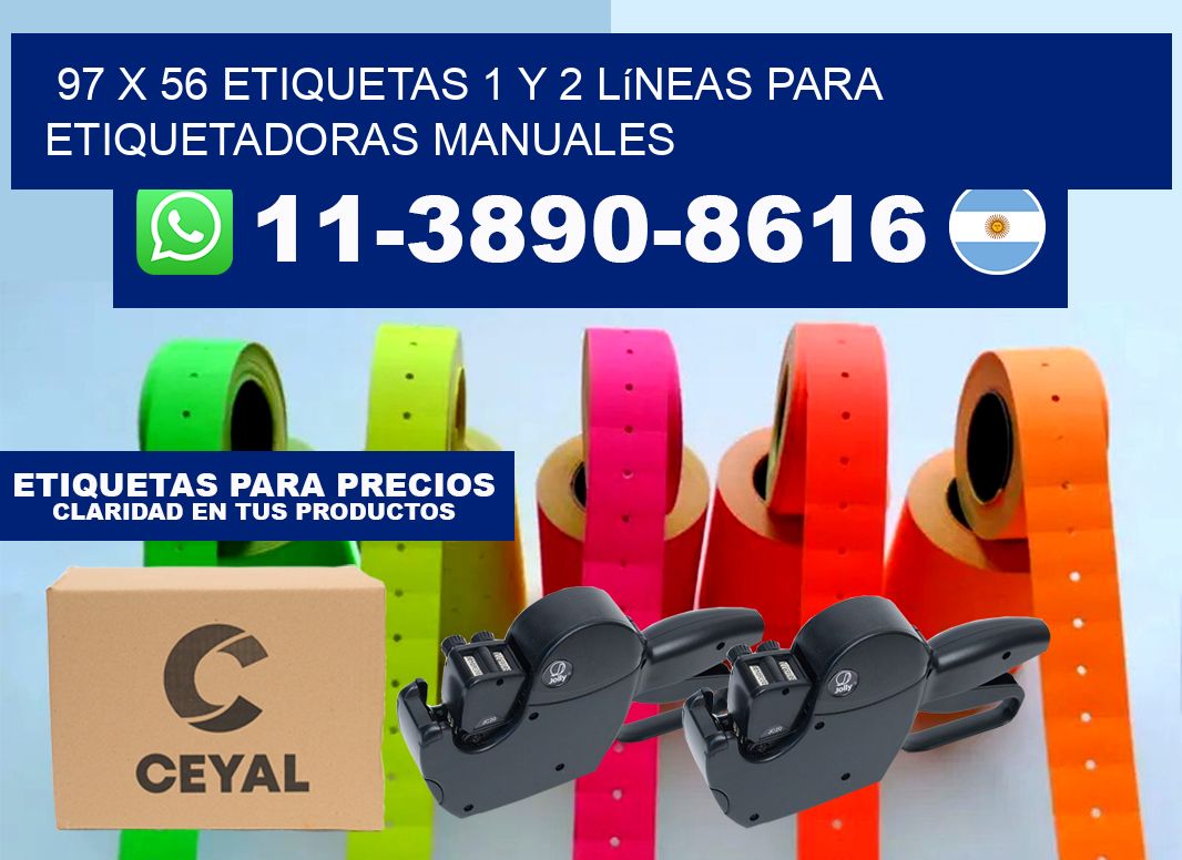 97 x 56 Etiquetas 1 y 2 líneas para etiquetadoras manuales