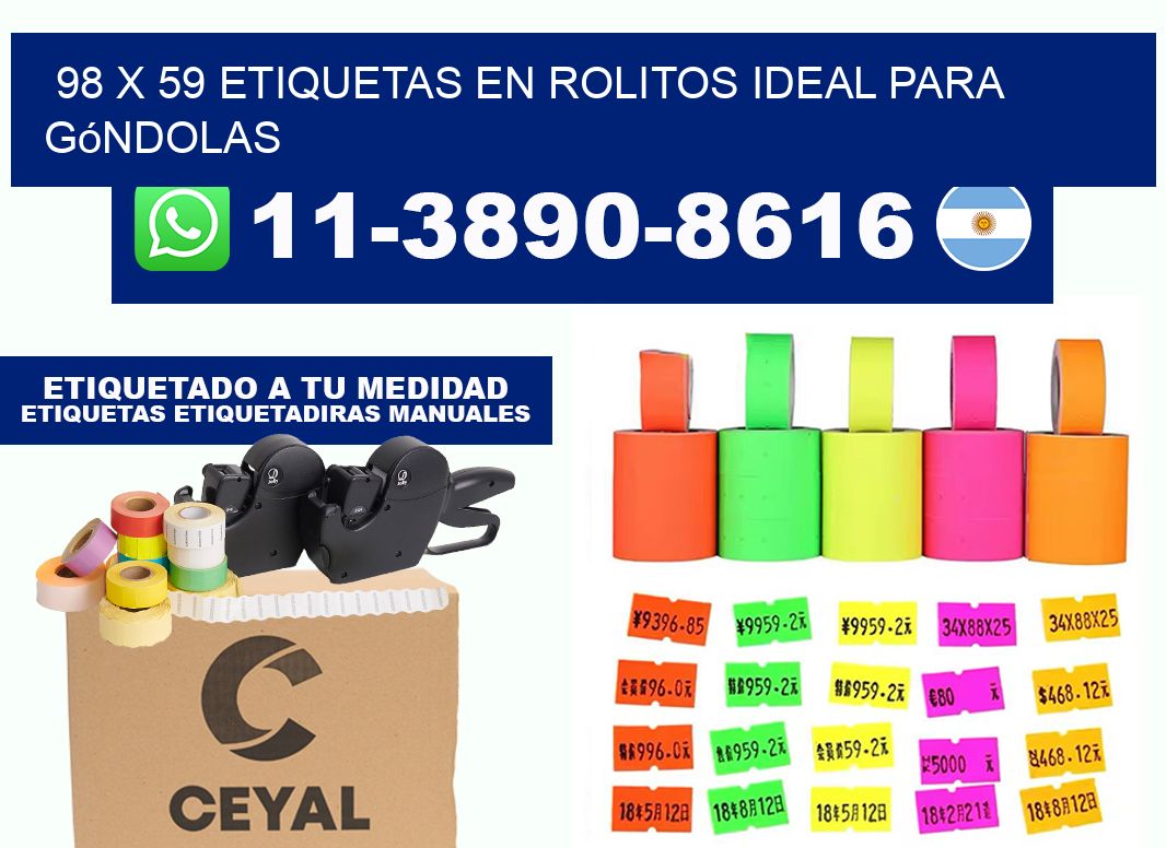 98 x 59 etiquetas en rolitos ideal para góndolas
