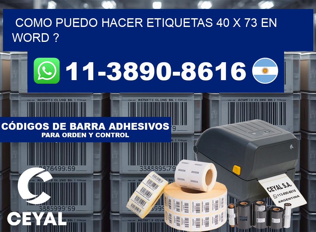 como puedo hacer etiquetas 40 x 73 en word ?