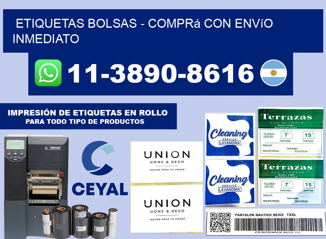 ETIQUETAS BOLSAS - Comprá con envío inmediato